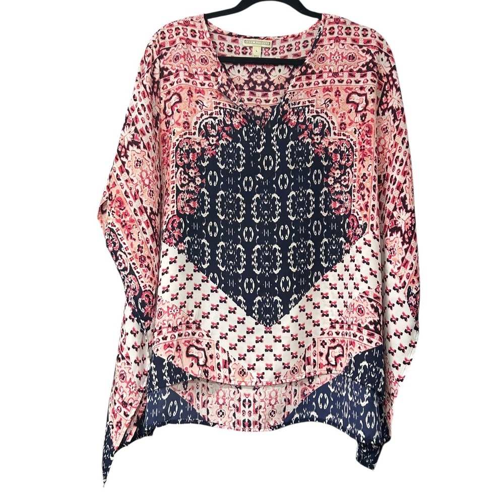 Dana Buchman Tunic Womens Sz L White Red Pink Blue Sleeveless Loose Relaxed Fit